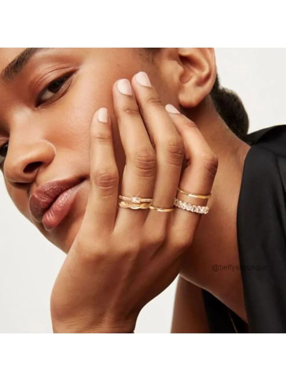 14K Gold Plated Stackable Rings for Women Non Tarnish Waterproof 5pcs Set